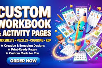 design custom workbook sheets and activity book pages for kids