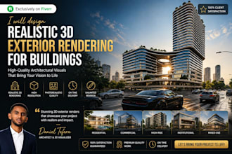design realistic 3d exterior rendering for building