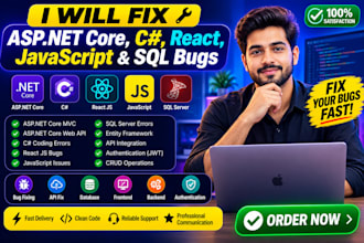 fix asp dot net core csharp react javascript and sql bugs