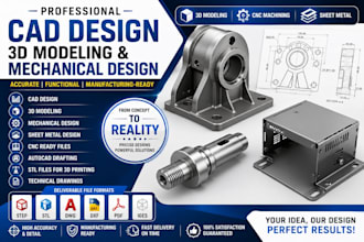 do cad design, 3d modeling, mechanical design, cnc, sheet metal, autocad, stl