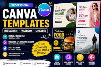 editable canva instagram, facebook and linkedin templates