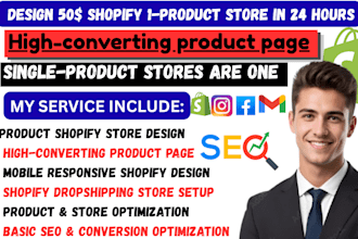 design a professional shopify 1 product shopify store in 24 hours