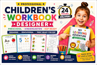 design children workbook, worksheet, interactive educational workbook, KDP book