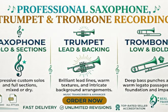 record professional saxophone trumpet trombone horn section brass for your song