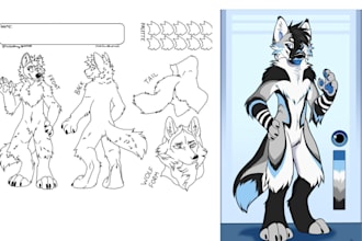 draw your fursona anthro character fursuit design sheets character ref  sheet