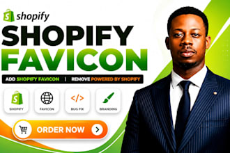 add shopify favicon, remove powered by shopify and fix shopify store branding