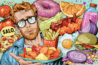 draw a illustration of food pop art