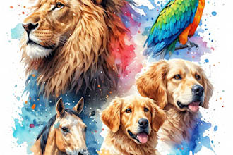 paint animals watercolor or digital illustration