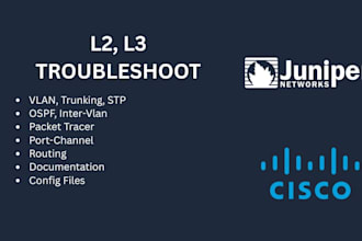 configure and troubleshoot cisco, juniper, and l2 l3 network issues