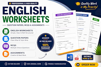 create custom english worksheets, mcqs and school question papers
