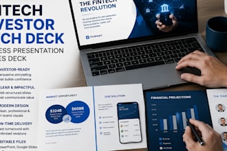 design a fintech investor pitch deck business presentation and sales deck