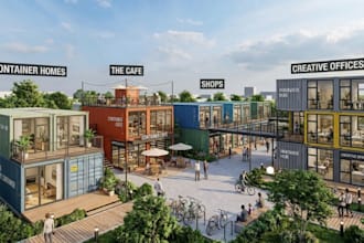 design and render 3d shipping container homes, cafes, shops and offices