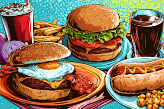 draw a illustration of food pop art