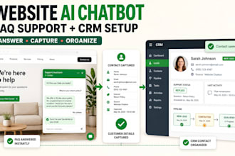 create a custom ai chatbot for website faqs customer support and CRM setup