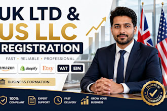 register UK ltd or US llc company for amazon shopify etsy business