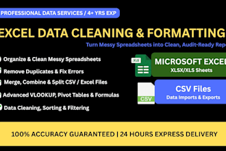 clean format and organize messy excel data and csv files