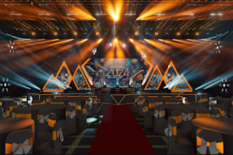 design 3d virtual event stage, gala rendering, convention center,kickoff meeting