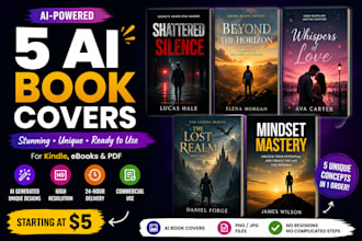 generate 5 unique ai book cover designs for your book