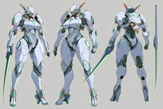 draw mecha gundam and humanoid character concept for you