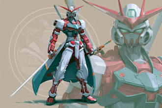 draw mecha gundam and humanoid character concept for you