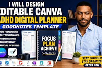 design editable canva adhd planner digital planner goodnotes template