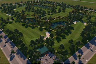 design realistic 2d and 3d golf course, golf resort putting green landscape park