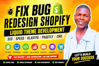 fix bug, redesign shopify liquid theme development seo speed klaviyo pagefly cro