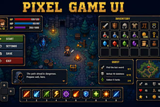 create pixel game UI hud icons inventory gui assets for indie games retro