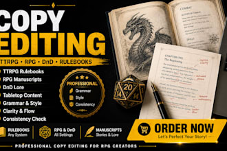 copy edit ttrpg rpg rulebook dnd lore manuscript and tabletop content