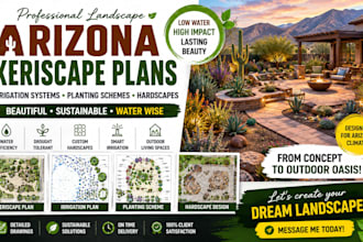create arizona xeriscape plans, irrigation systems, planting scheme, hardscape
