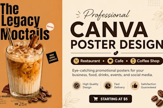 design modern food,cafe, and restaurant posters in canva