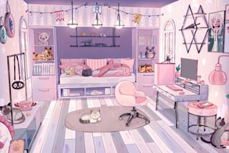 draw anime background and environment art for game, vtuber assets  accessories