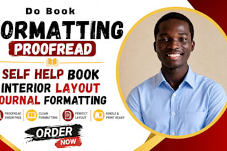 do book formatting, proofread self help book, interior layout journal formatting