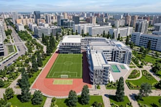 3d masterplan conceptual render,site cgi visual from site layout,map to 3d model