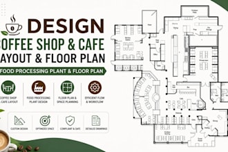 design coffee shop and cafe layout, food processing plant and floor plan