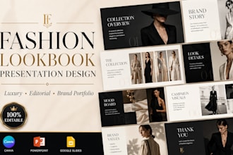 design luxury fashion lookbook, brand presentation portfolio, pitch deck slides