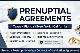 draft texas prenuptial agreement, prenup postnup marriage contract fl and ca law