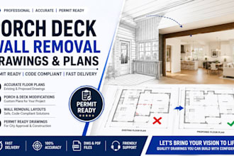 create porch deck wall removal permit drawings and plans