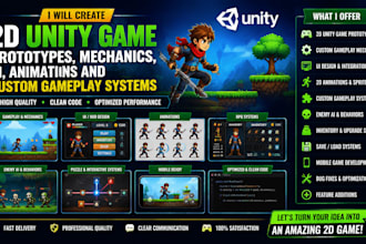 2d unity game prototypes, mechanics, UI, animations and custom gameplay systems