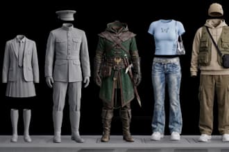 do 3d second life clothing unisex avatar, y2k streetwear gothic cosplay outfit