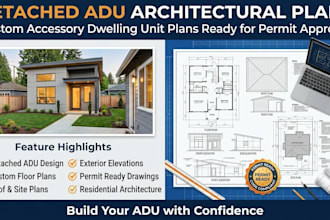 adu plans, accessory dwelling unit, floor plan, roof plan, site plan