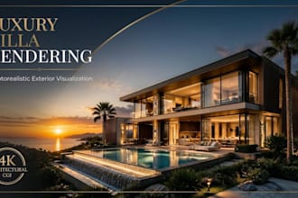 do photorealistic luxury villa exterior rendering and 3d visualization