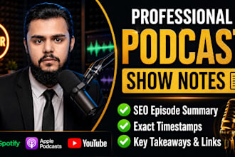 write SEO optimized podcast show notes with timestamps