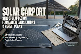 solar carport structural design, foundation calc and permit engineering plan