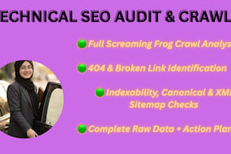 do a complete technical SEO audit and site crawl using screaming frog