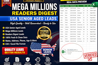premium quality mega millions, readers digest, USA senior aged leads