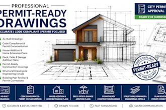 create hvac electrical and plumbing permit drawing architectural plans for ca wa