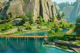 design stylized 3d game environment, unity level design and unreal engine worlds
