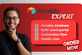 build airtable database, airtable automation, softr web app and client portal