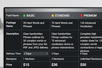write clean and precise custom pitman shorthand outlines